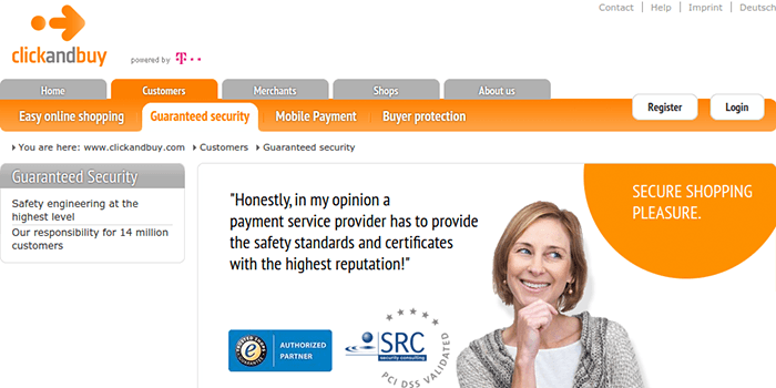 Captura de pantalla de la página de seguridad de ClickandBuy