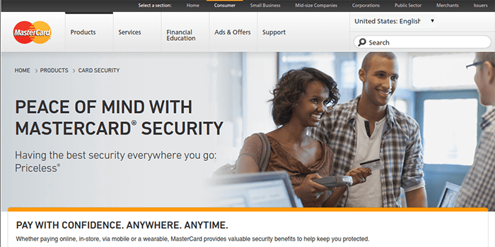 Captura de pantalla de la página de seguridad de MasterCard